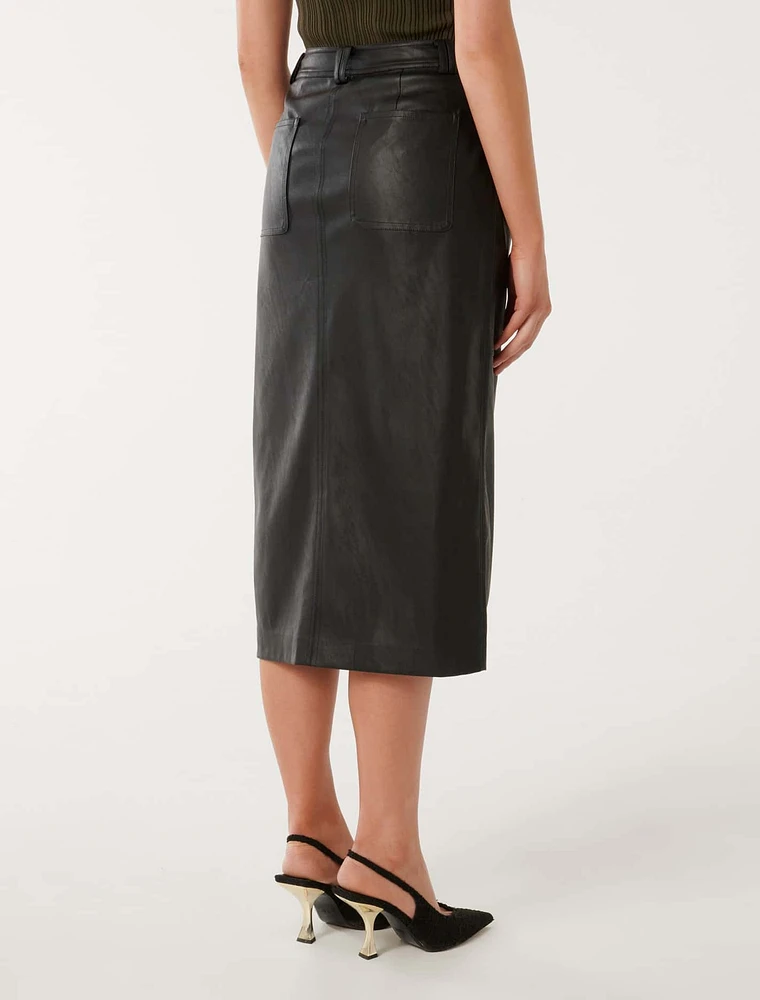 Tiana Vegan Leather Midi Skirt