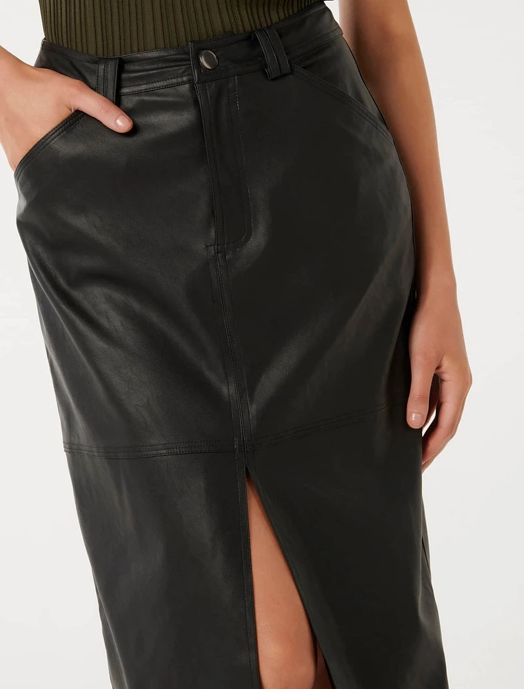 Tiana Vegan Leather Midi Skirt
