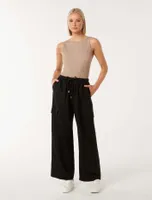 Elsie Elasticized-Waist Cargo Pants