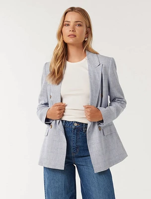 Ivy Double-Breasted Blazer Blue Check - 0 to 12 Women's Blazers