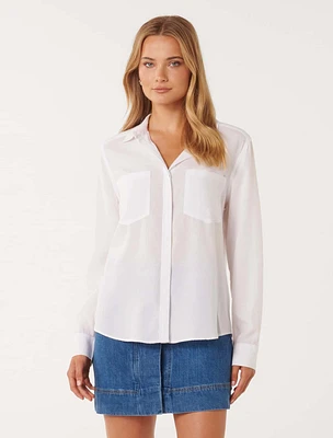 Abigail Long-Sleeve Denim Blouse White - 0 to 12 Women's Blouses