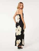 Valentina Strappy Slip Dress Black Statement Floral Print - 0 to 12 Women's Dresses