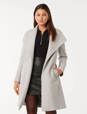 Annika Shawl Collar Wrap Coat Light Grey - 0 to 12 Women's Coats