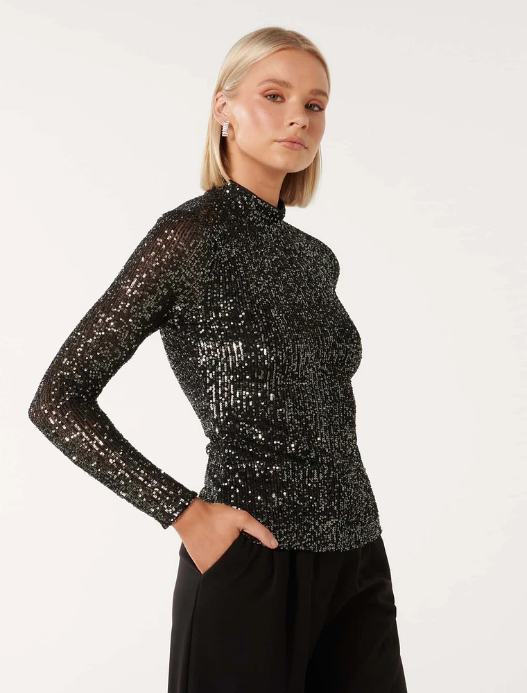 Anthea High Neck Sequin Top