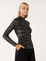 Anthea High Neck Sequin Top