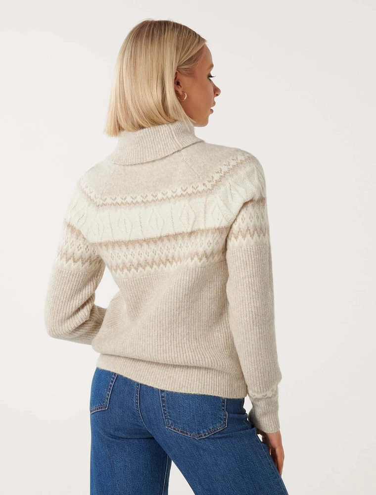 Freda Fair Isle Roll Neck Knit Jumper