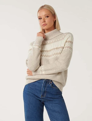 Freda Fair Isle Roll Neck Knit Jumper