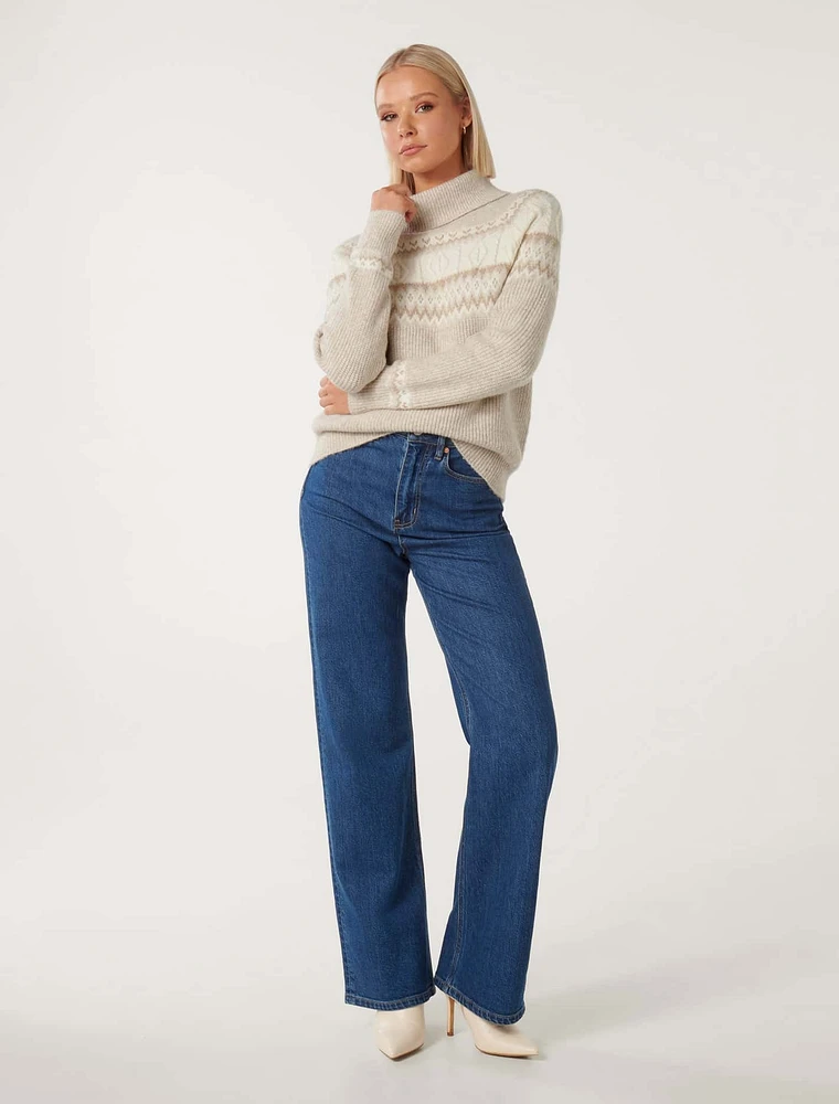 Freda Fair Isle Roll Neck Knit Jumper