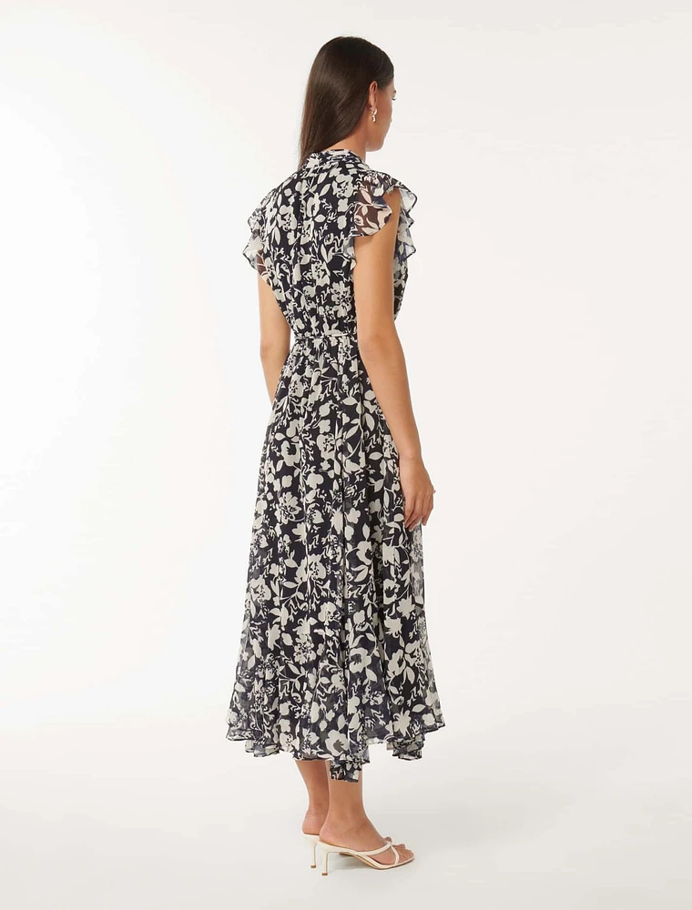 Maxine Ruffle-Sleeve Dress Black/White Floral - 0 to 12 Women's Day Dresses