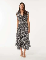 Maxine Ruffle-Sleeve Dress Black/White Floral - 0 to 12 Women's Day Dresses