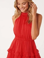 Lily-Rose Halter Neck Mini Dress Red - 0 to 12 Women's Event Dresses