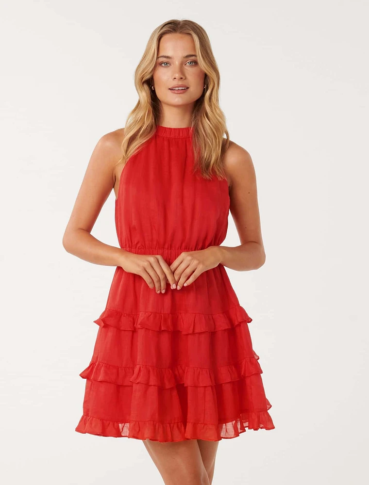 Lily-Rose Halter Neck Mini Dress Red - 0 to 12 Women's Event Dresses