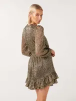 Goldie Long-Sleeve Plisse Mini Dress Gold - 0 to 12 Women's Event Dresses
