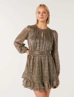 Goldie Long-Sleeve Plisse Mini Dress