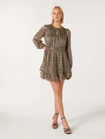Goldie Long-Sleeve Plisse Mini Dress