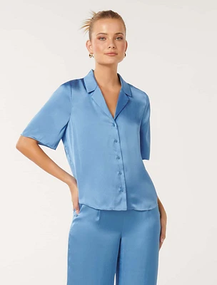 Mercedes Short Sleeve Satin Shirt Sky Blue - 0 to 12 Women's Shirts