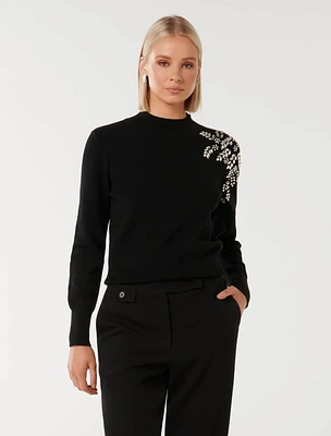 Esme Embellished Sweater in Black - Size 0 to 12 - Women's Outerwear
