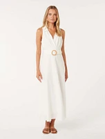 Paulina Collar Belted Midi Dress