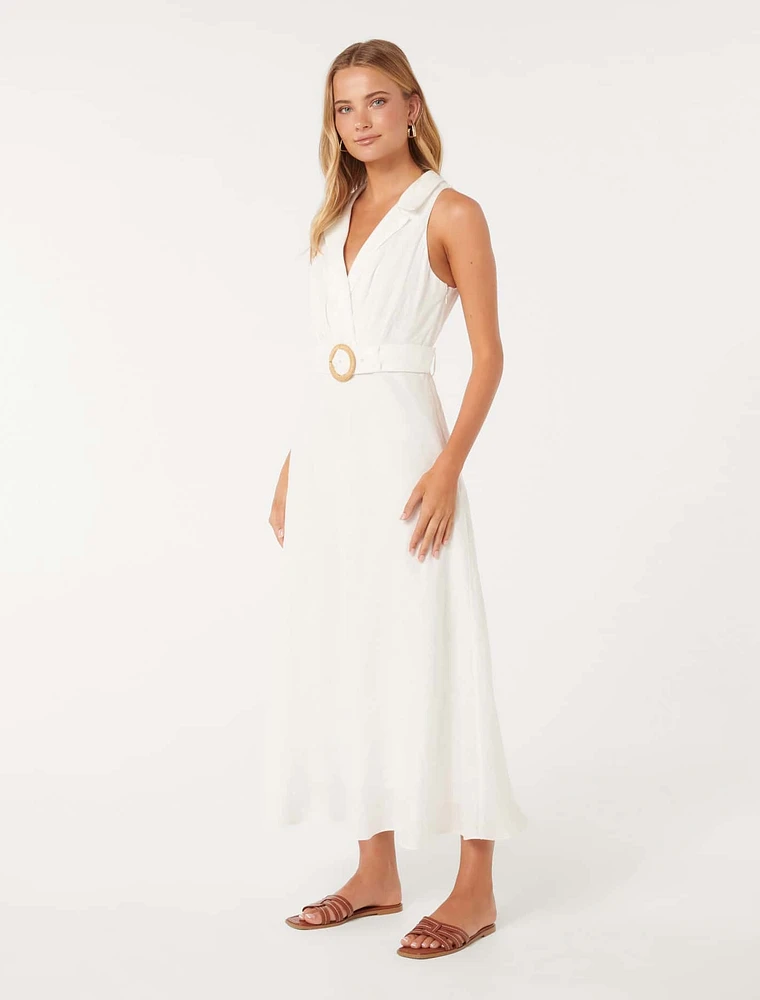 Paulina Collar Belted Midi Dress