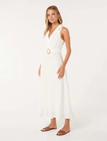 Paulina Collar Belted Midi Dress