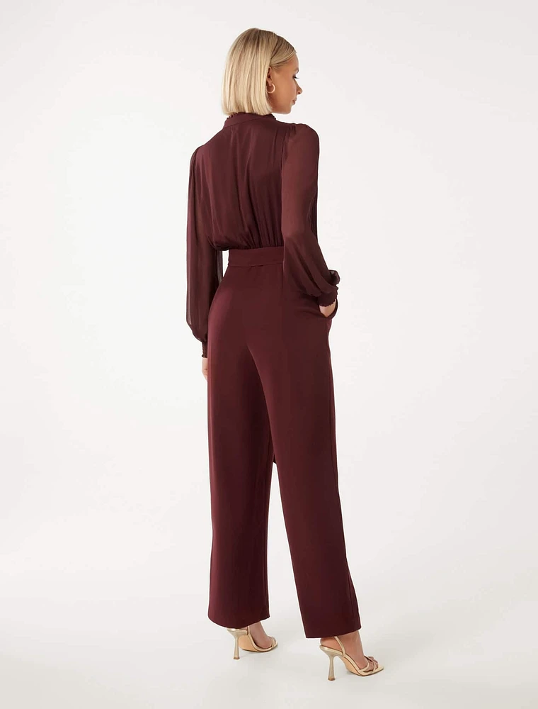 Claudette Long-Sleeve Jumpsuit in Dark Burgundy - Size 0 to 12 - Women's Jumpsuits