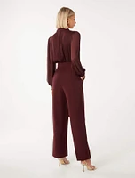 Claudette Long-Sleeve Jumpsuit in Dark Burgundy - Size 0 to 12 - Women's Jumpsuits