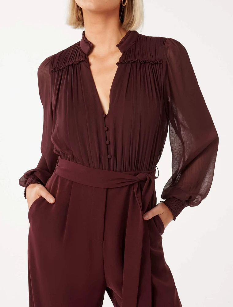 Claudette Long-Sleeve Jumpsuit in Dark Burgundy - Size 0 to 12 - Women's Jumpsuits