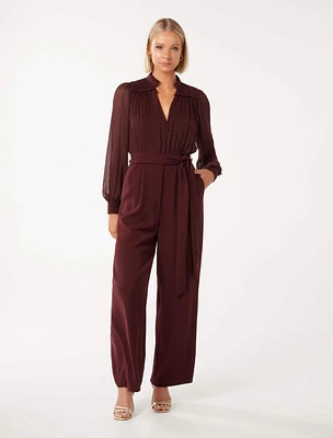 Claudette Long-Sleeve Jumpsuit in Dark Burgundy - Size 0 to 12 - Women's Jumpsuits