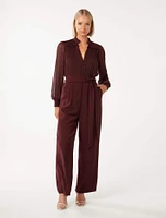 Claudette Long-Sleeve Jumpsuit in Dark Burgundy - Size 0 to 12 - Women's Jumpsuits