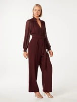 Claudette Long-Sleeve Jumpsuit in Dark Burgundy - Size 0 to 12 - Women's Jumpsuits