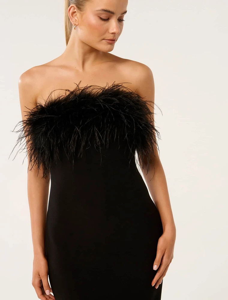 Vianna Feather Strapless Dress