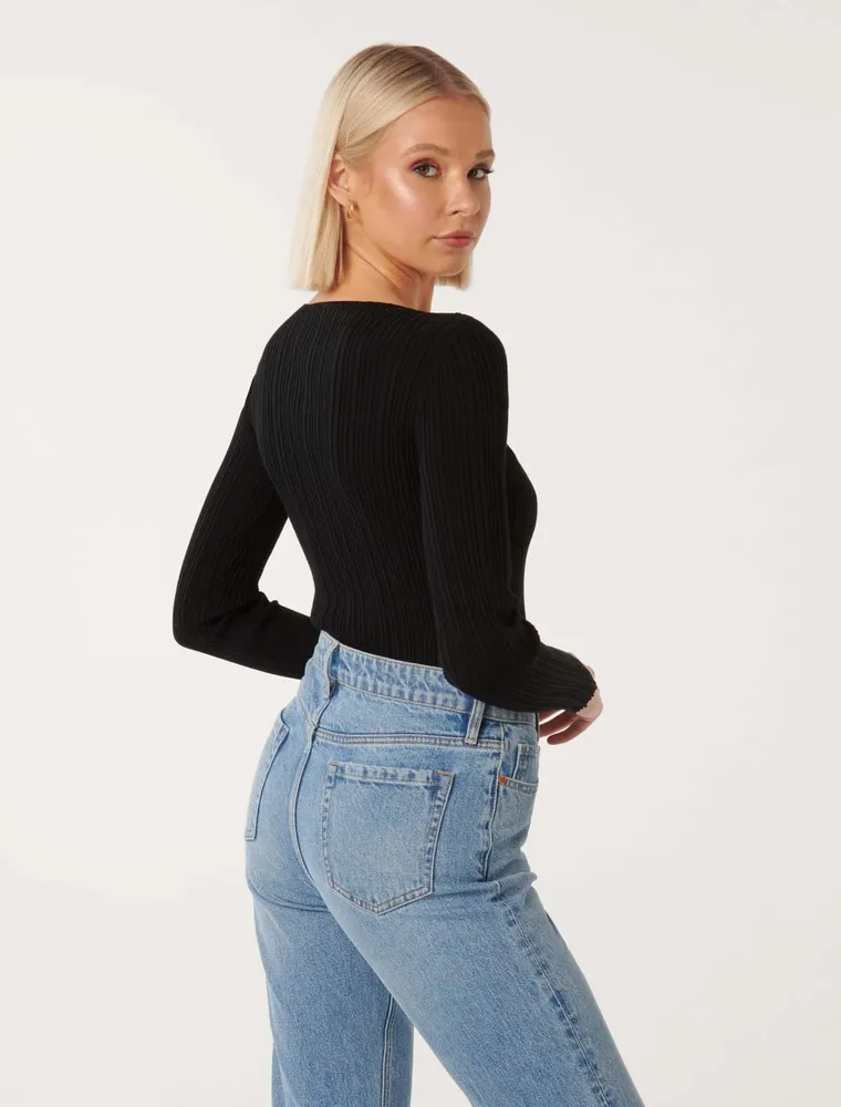 Evie Long-Sleeve Rib Knit Top