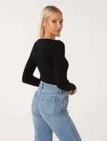 Evie Long-Sleeve Rib Knit Top