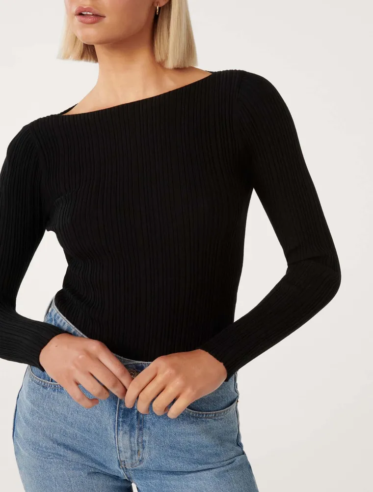 Evie Long-Sleeve Rib Knit Top