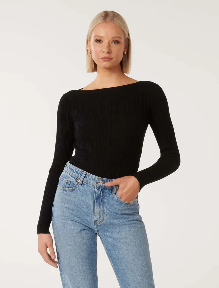 Evie Long-Sleeve Rib Knit Top