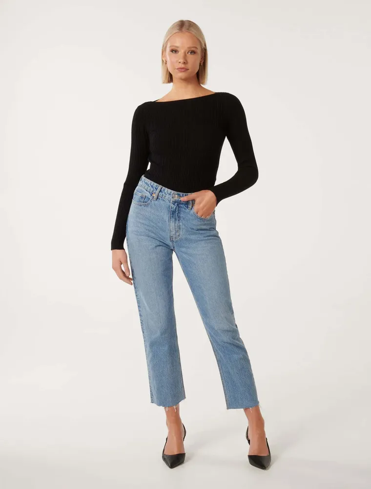 Evie Long-Sleeve Rib Knit Top