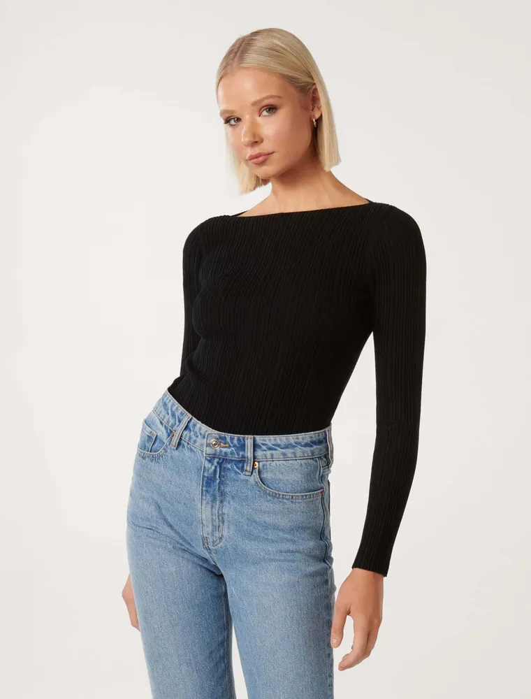 Evie Long-Sleeve Rib Knit Top