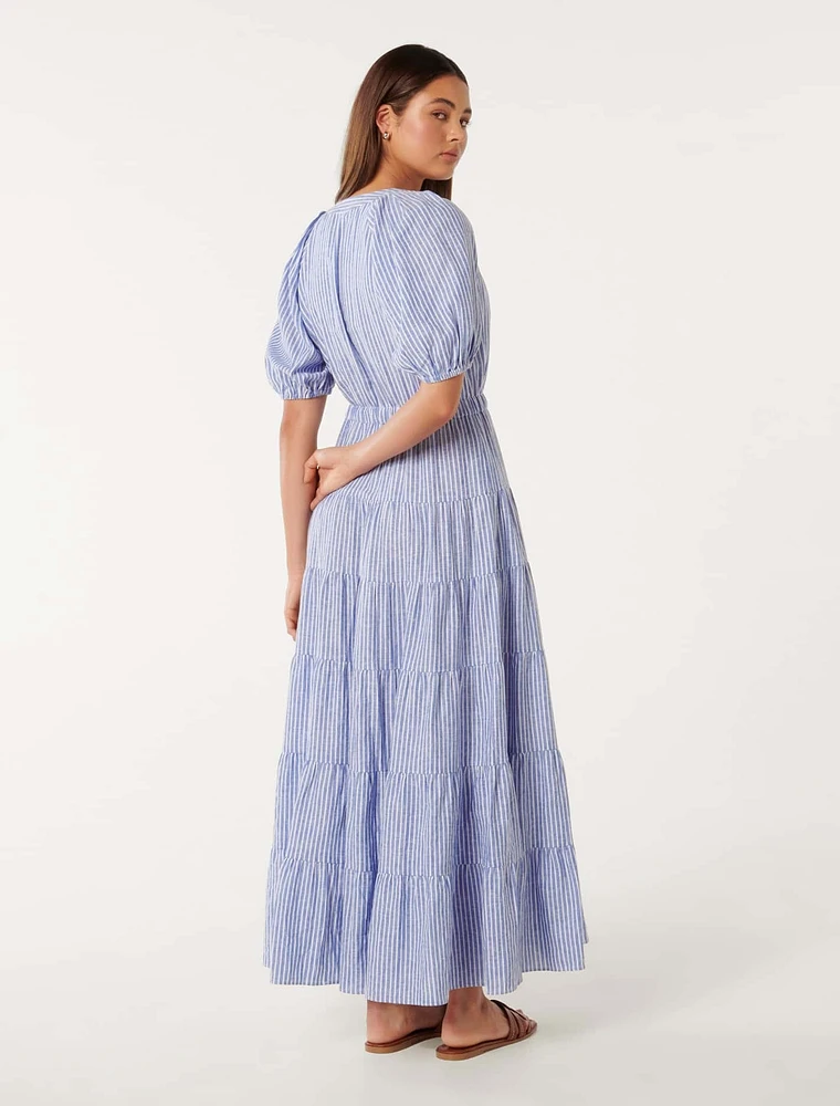 Gabbie Tiered Midi Dress Blue Stripe - 0 to 12 Women's Day Dresses