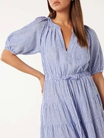 Gabbie Tiered Midi Dress Blue Stripe - 0 to 12 Women's Day Dresses