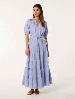 Gabbie Tiered Midi Dress Blue Stripe - 0 to 12 Women's Day Dresses