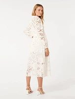 Victoria Broderie Midi Dress White - 0 to 12 Women's Dresses