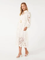 Victoria Broderie Midi Dress White - 0 to 12 Women's Dresses