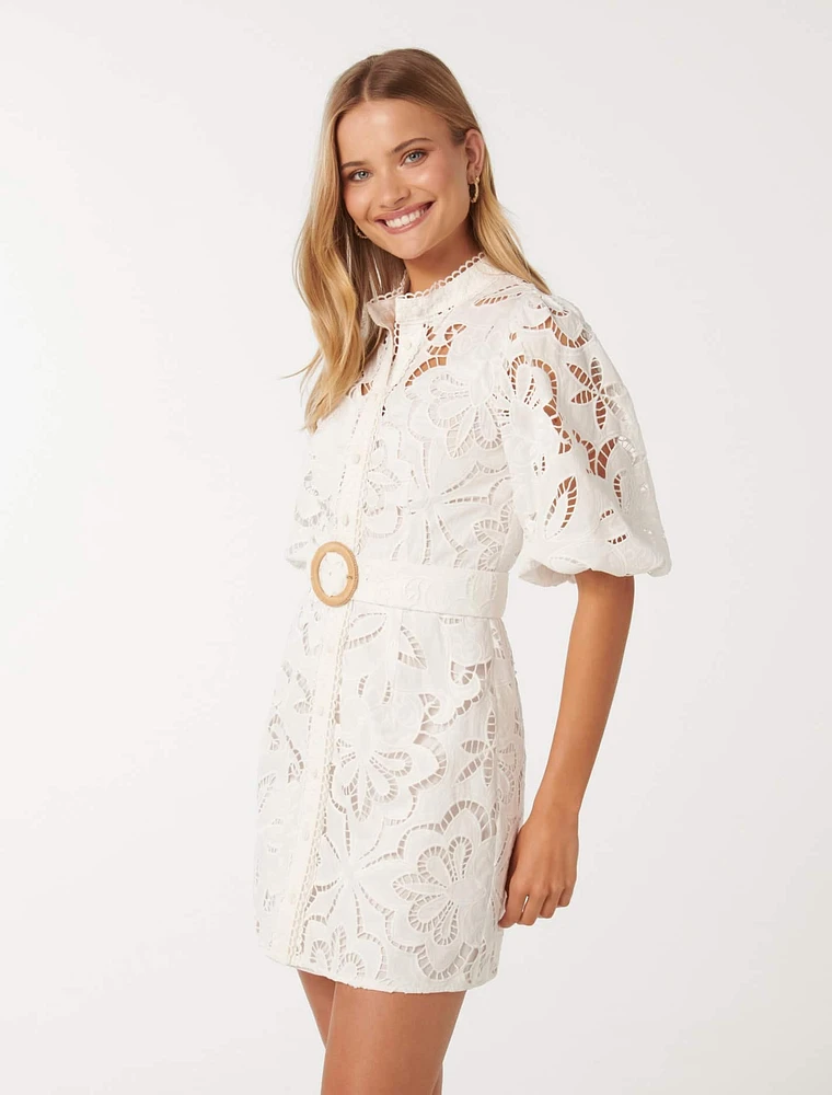 Claudia Broderie Mini Dress White - 0 to 12 Women's Dresses