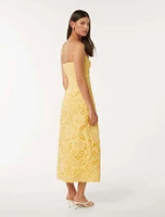 Daphne Broderie Strapless Midi Dress Yellow - 0 to 12 Women's Occasion Dresses