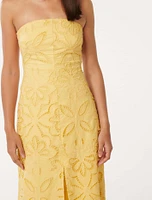 Daphne Broderie Strapless Midi Dress Yellow - 0 to 12 Women's Occasion Dresses