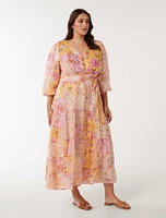 Imogen Curve Wrap Tiered Midi Dress Patchwork Floral Print - 12 to 20 Women's Plus Dresses