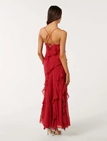 Peta Petite Ruffle Gown Red - 0 to 12 Women's Occasion Dresses
