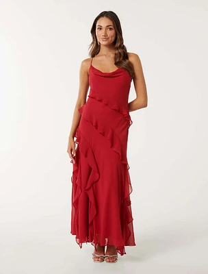 Peta Petite Ruffle Gown Red - 0 to 12 Women's Occasion Dresses