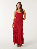 Peta Petite Ruffle Gown Red - 0 to 12 Women's Occasion Dresses