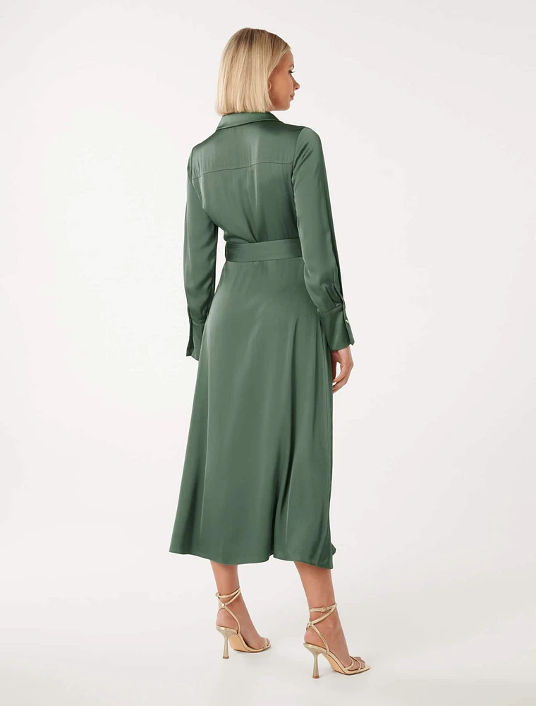 Piper Shirt Dress in Olive Green - Size 0 to 12 - Women's Midi Dresses